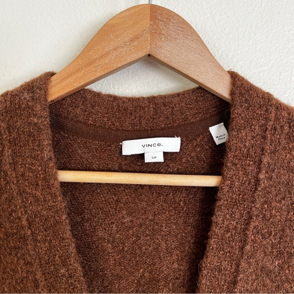 VINCE Patch Pocket Wool Cardigan in Tobacco Brown - Picture 9 of 12